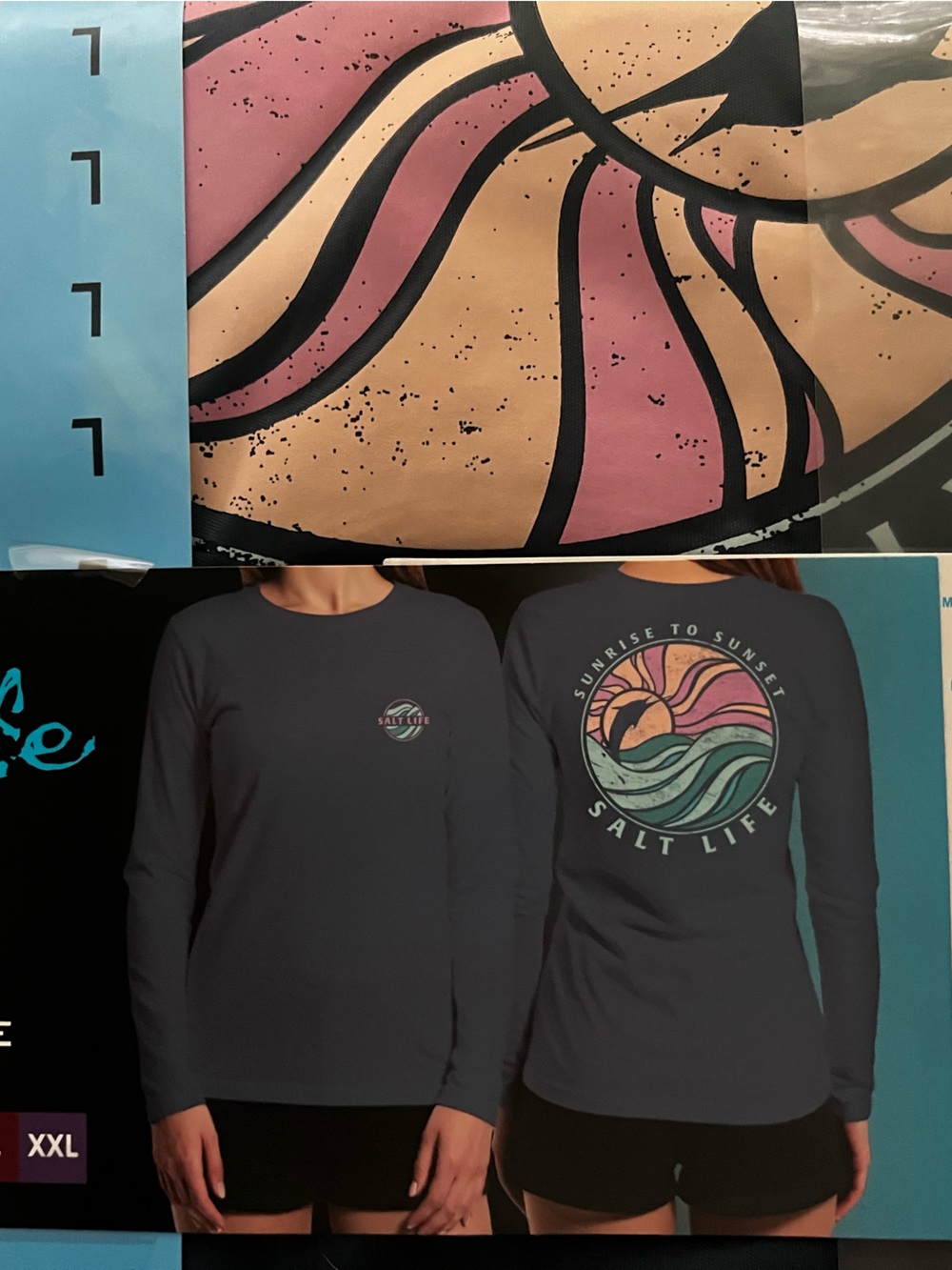 Salt Life Women's Long Sleeve Swim Tee in Navy with Sunset Wave Emblem